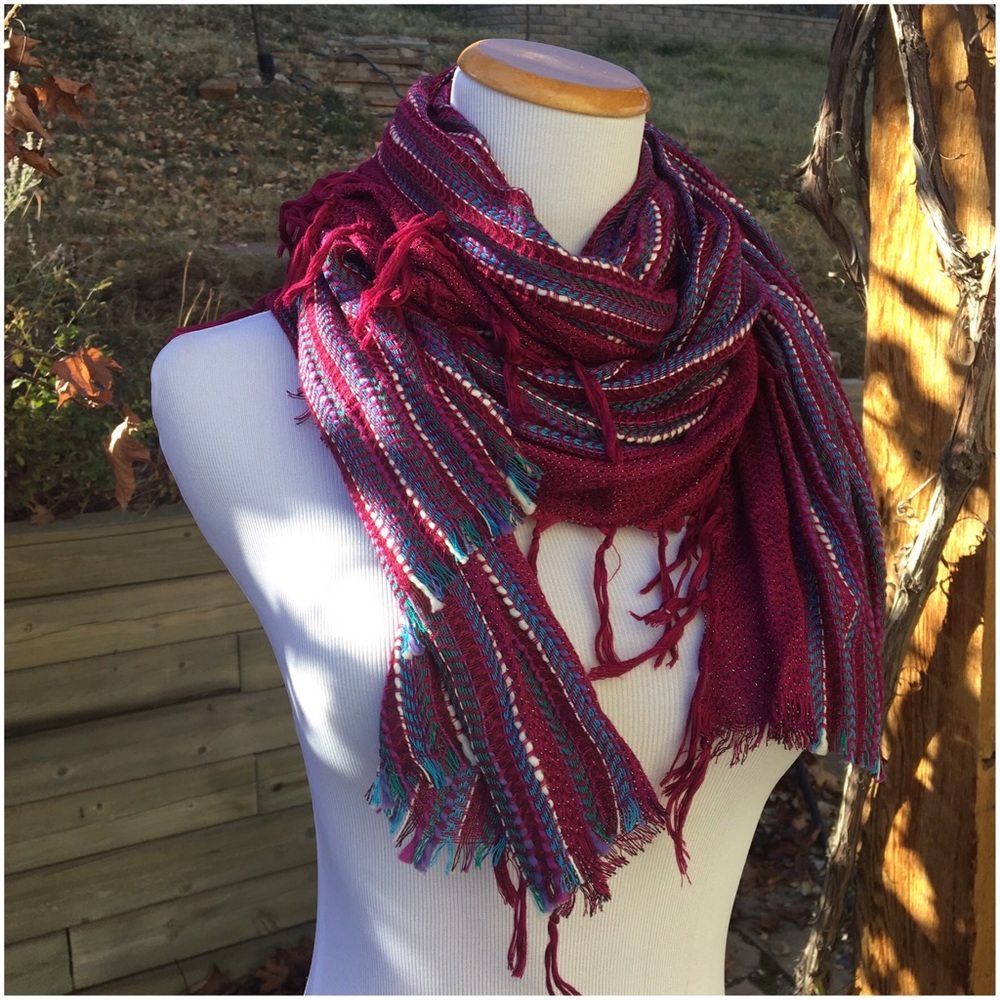 Fuschia Green Multi Color Tassel Scarf